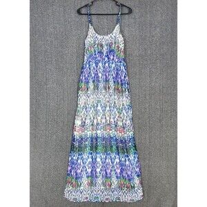 Charlie Jade Maxi Dress Womens XS Blue Geometric Sleeveless Spaghetti Strap